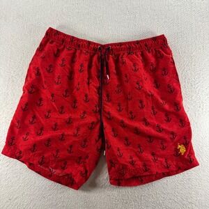 U.S. Polo Assn. Men's XL Swim Trunks Shorts‎ Red Anchor Print Elastic Drawstring